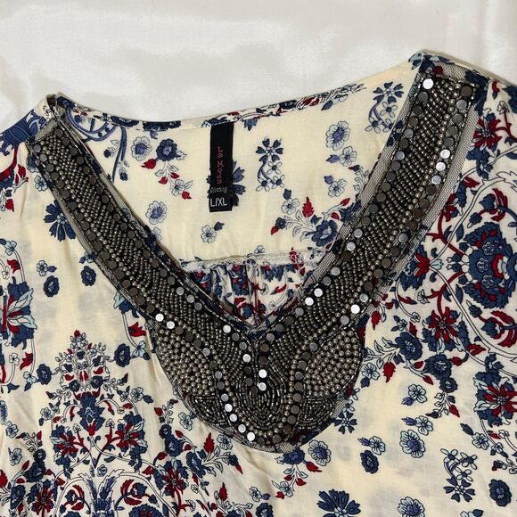 La Moda Tropical Cover Up Caftan Garden Midi Dress Embellishments L / XL - Picture 5 of 16